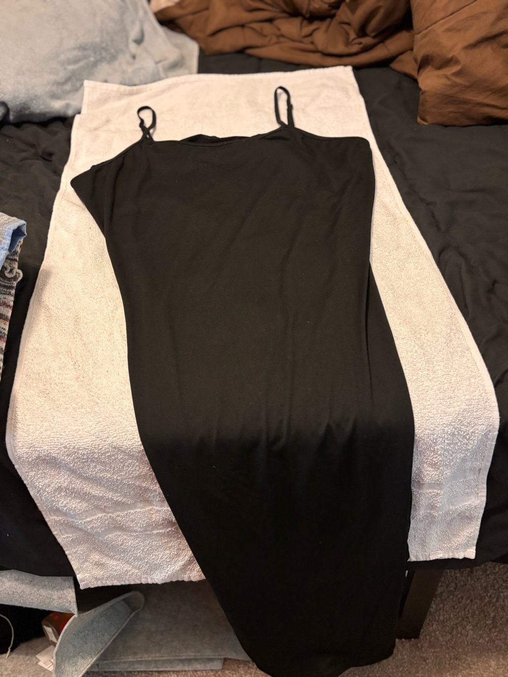 One Step Ahead Black Slip Dress with Thin Straps
